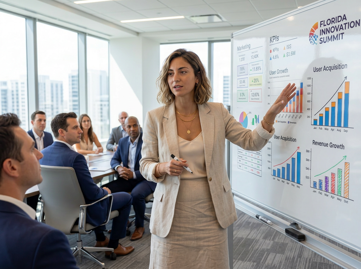 Vero presenting marketing data at whiteboard